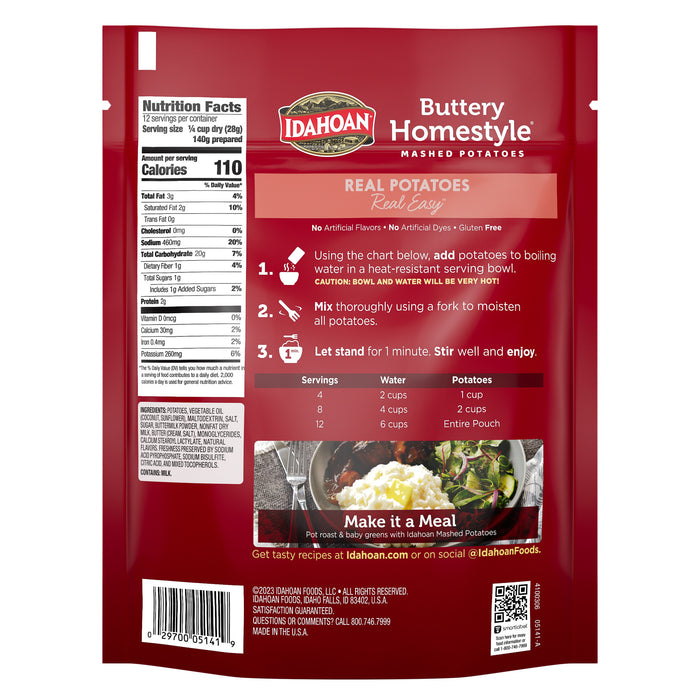 Back image of Idahoan® Buttery Homestyle® Mashed Potatoes Value Size