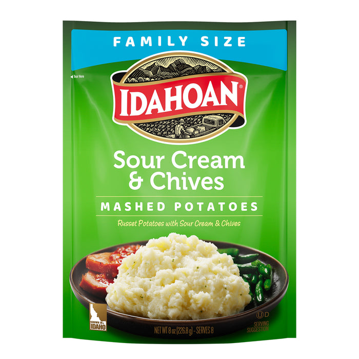 Front image of Idahoan Sour Cream & Chives Mashed Potatoes Family Size