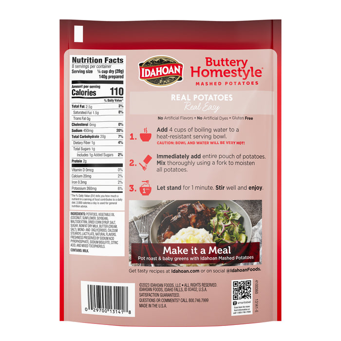 Back image of Idahoan® Buttery Homestyle® Mashed Potatoes Family Size