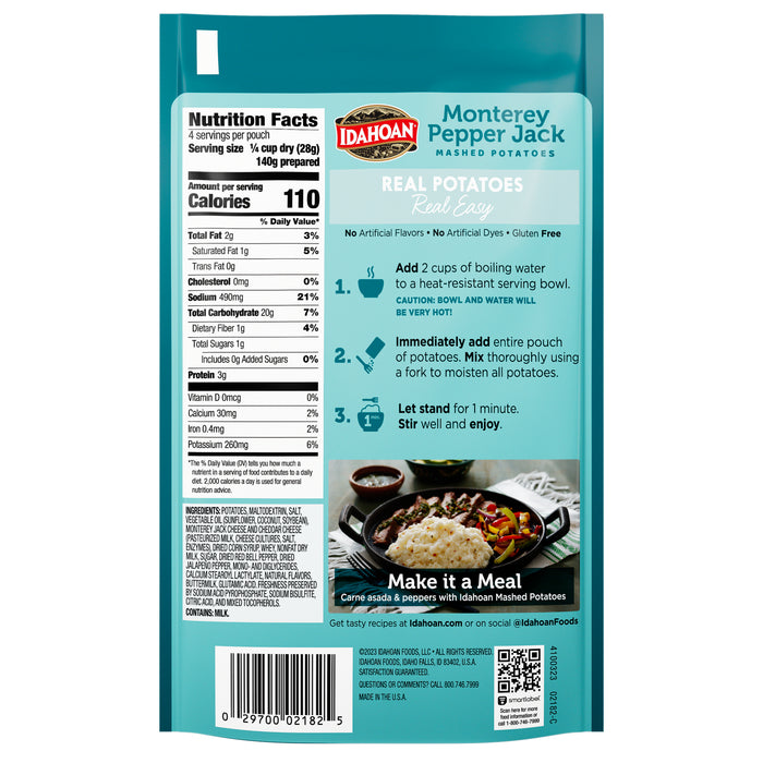 Back image of Idahoan® Monterey Pepper Jack Mashed Potatoes