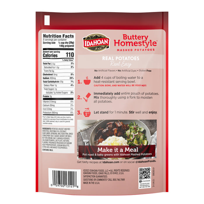 Back image of Idahoan® Buttery Homestyle® Mashed Potatoes Family Size