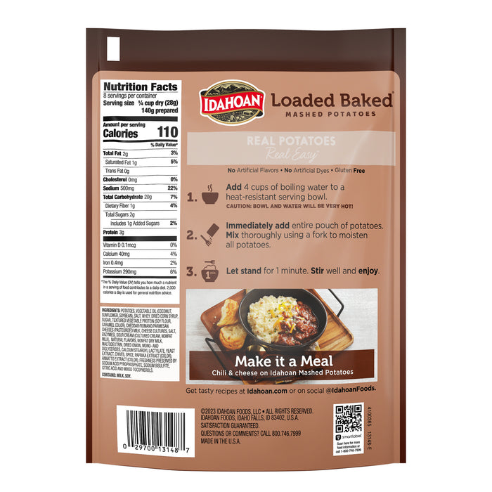 Back image of Idahoan® Loaded Baked® Mashed Potatoes Family Size