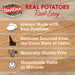 Infographic of Idahoan Real Potatoes, Real Easy. Always made with real potatoes. Potatoes sourced from the great state of Idaho. Naturally Gluten Free. Homemade Taste in minutes.