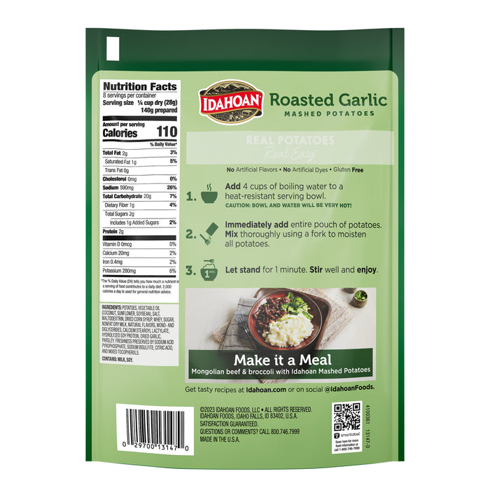 Back image of Idahoan® Roasted Garlic Mashed Potatoes Family Size