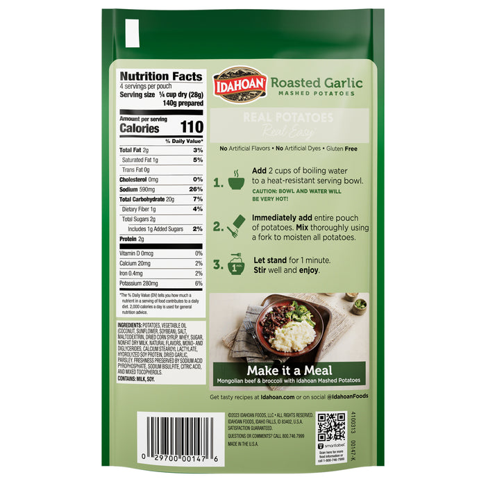 Back image of Idahoan® Roasted Garlic Mashed Potatoes