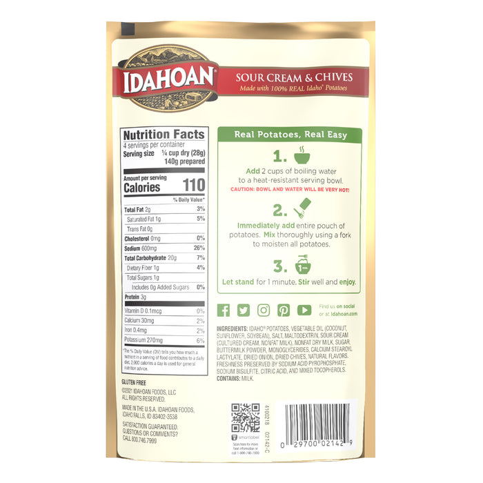 Back image of Idahoan® Sour Cream & Chives Mashed Potatoes