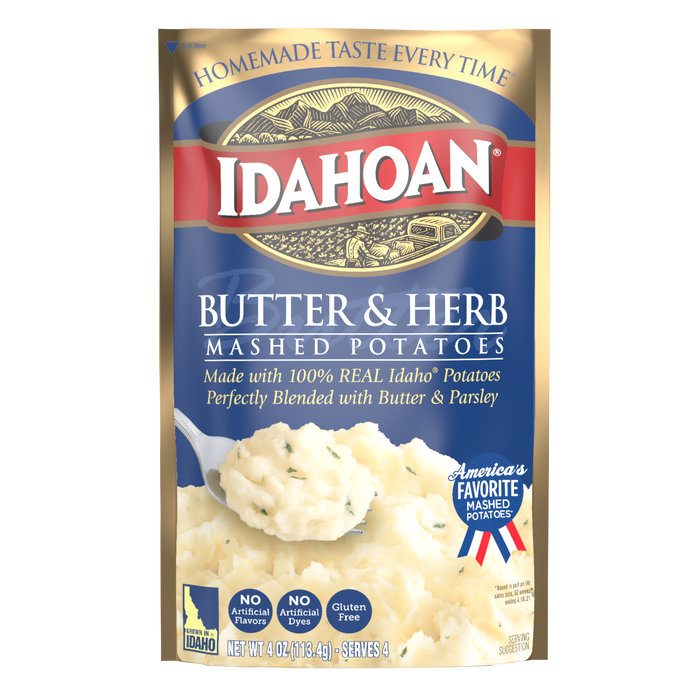 Front of pouch image of Idahoan® Butter & Herb Mashed Potatoes