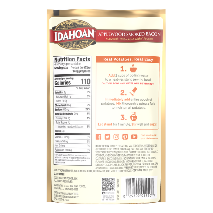 Back of pack image Idahoan® Applewood Smoked Bacon Mashed
