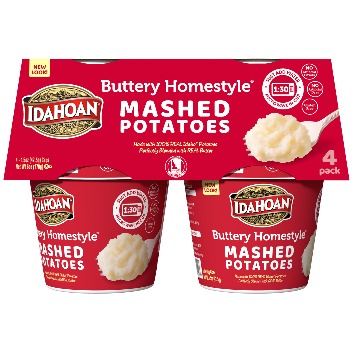 Idahoan Buttery Homestyle Mashed Potatoes Cup 1.5oz 4 10 or 24 count