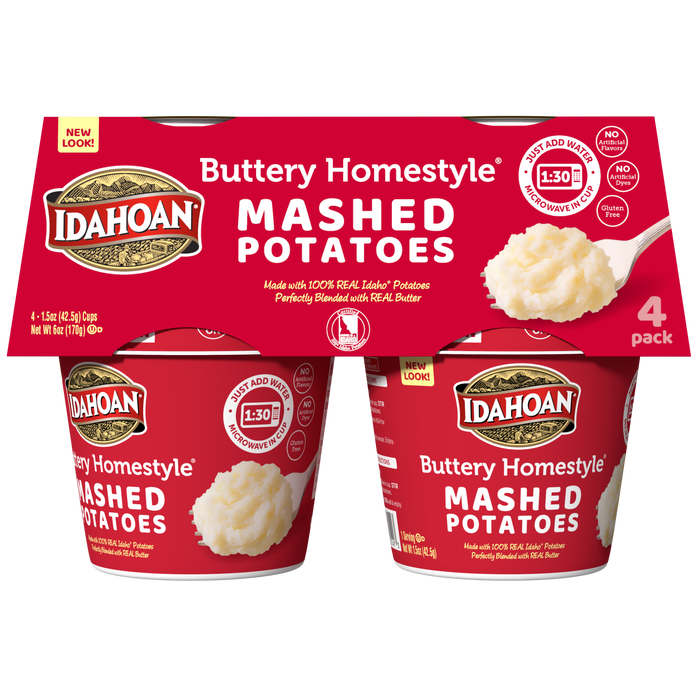 4-pack image of Idahoan Buttery Homestyle® Mashed Potatoes Cups