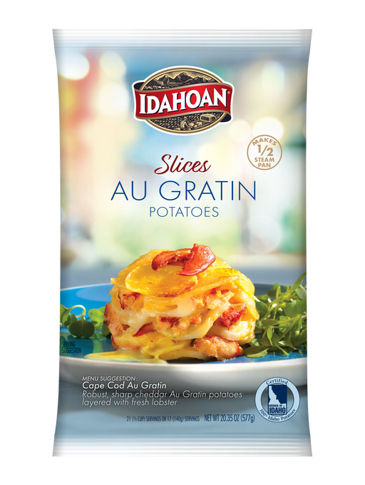 Front of pouch image of Idahoan® SLICES Au Gratin Potatoes