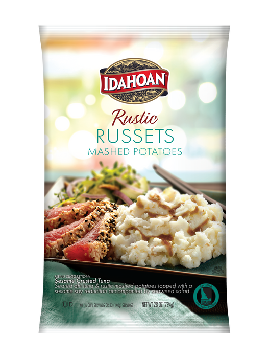 Front of pouch image of Idahoan® RUSTIC Russets Mashed Potatoes