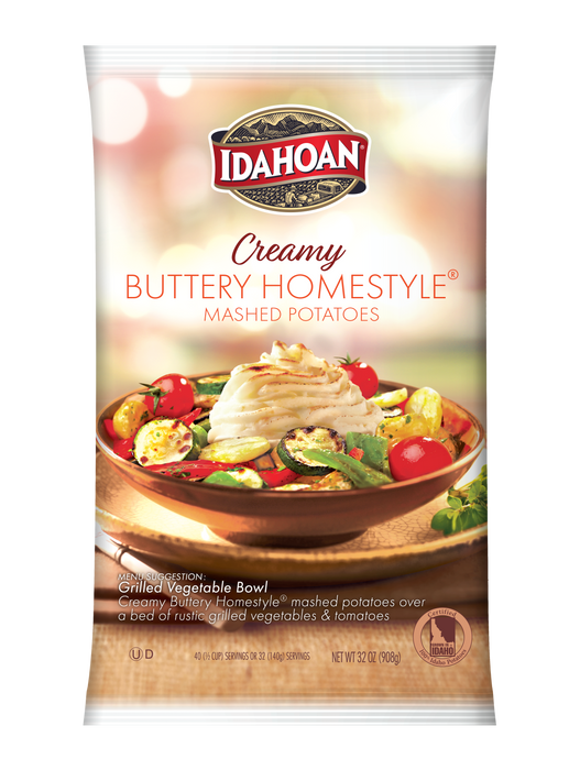 Front of pouch image of Idahoan® CREAMY Buttery Homestyle® Mashed Potatoes