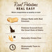 Infographic of Idahoan Real Potatoes, Real Easy. Always made with real potatoes. Potatoes sourced from the great state of Idaho. Naturally Gluten Free. Homemade Taste in minutes