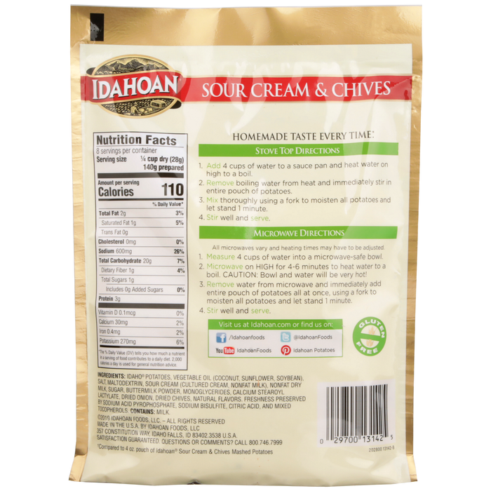 Idahoan Sour Cream & Chives Mashed Family Size, 8 oz (Pack of 8)