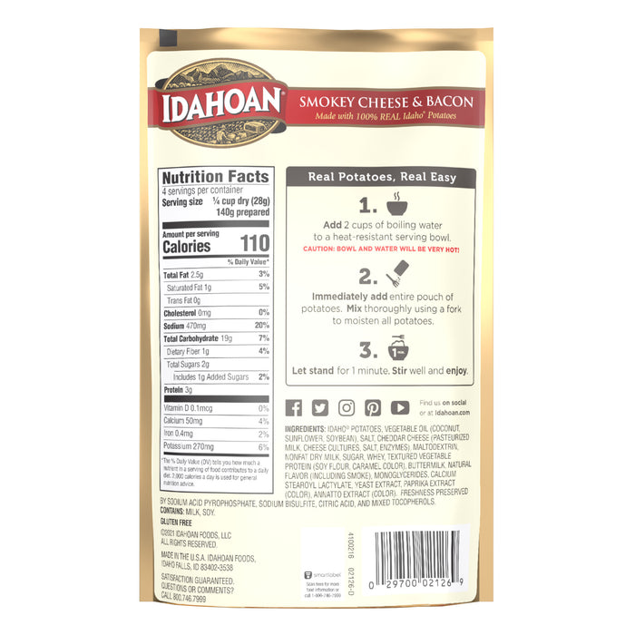 Back image of Idahoan® Smokey Cheese & Bacon Mashed Potatoes