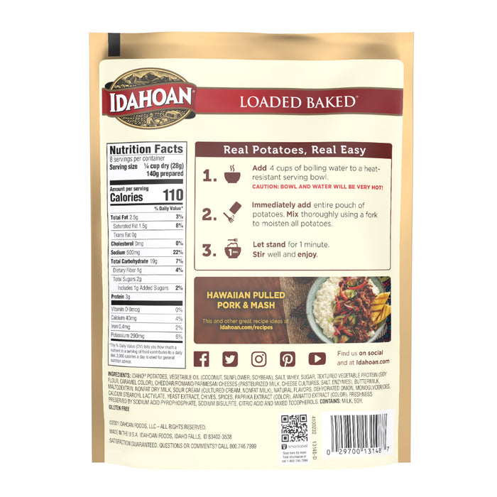 Back image of Idahoan® Loaded Baked® Mashed Potatoes Family Size