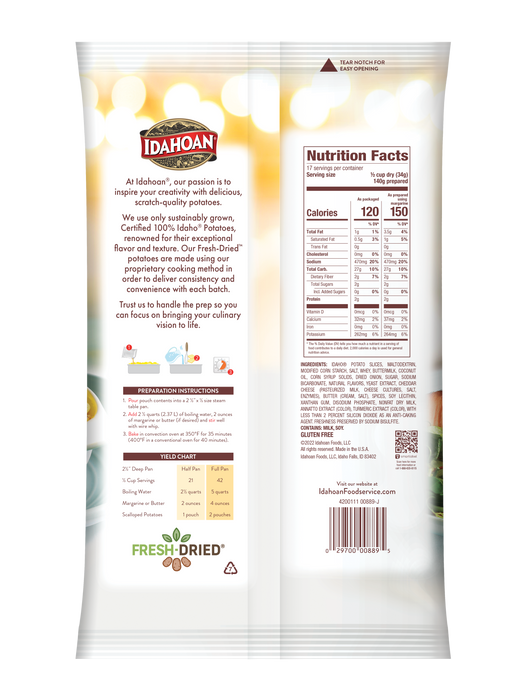 Back of pouch image of Idahoan® SLICES Scalloped Potatoes