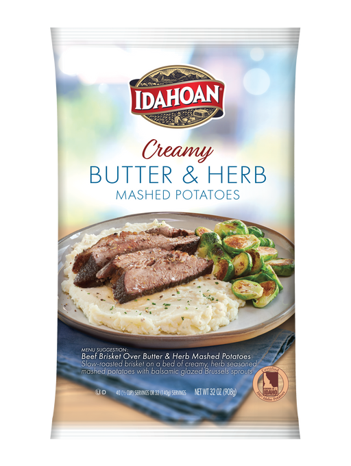 Front of pouch image of Idahoan® CREAMY Butter & Herb Mashed Potatoes