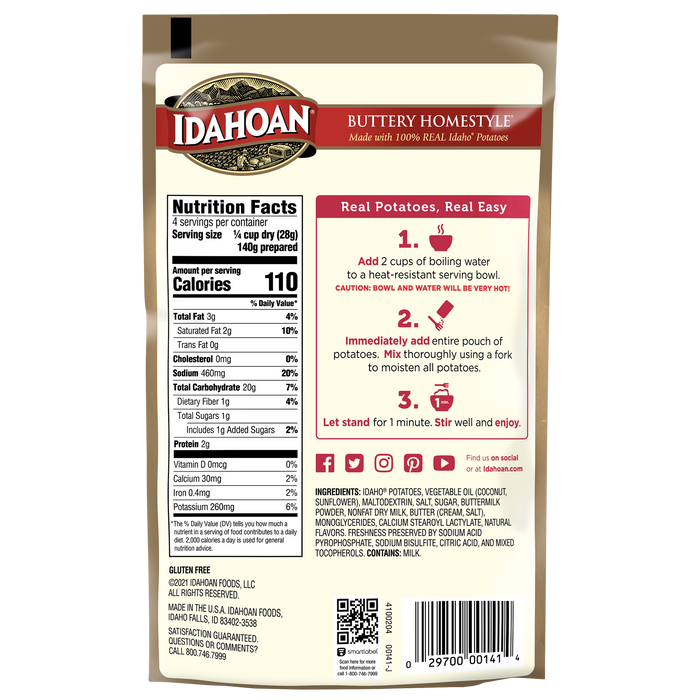 Back image of Idahoan® Buttery Homestyle® Mashed Potatoes