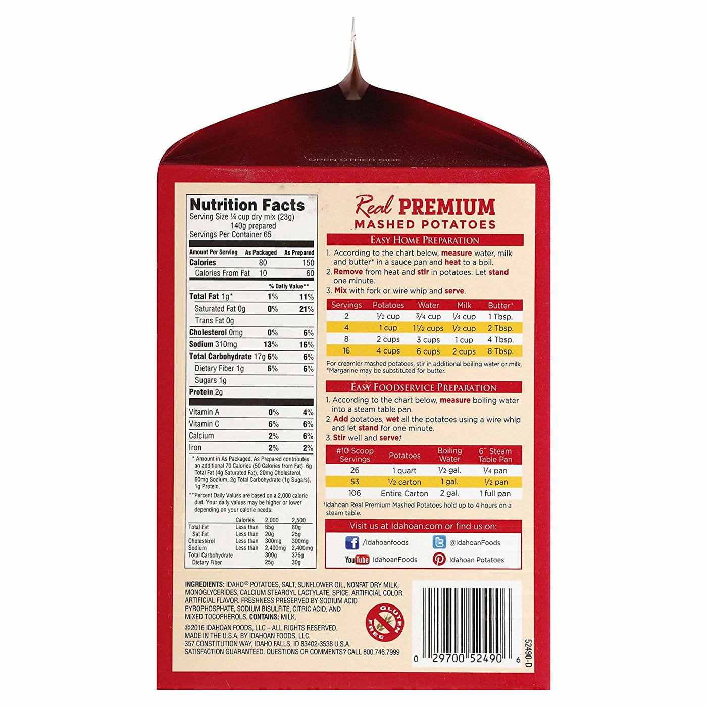 Idahoan Real Premium Mashed Potatoes, 3.25 lb (65 Serving Carton)