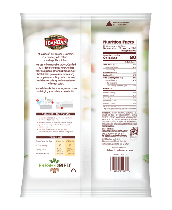 Back of pouch image of Idahoan® SMARTMASH® Low Sodium Mashed Potatoes with Vit C